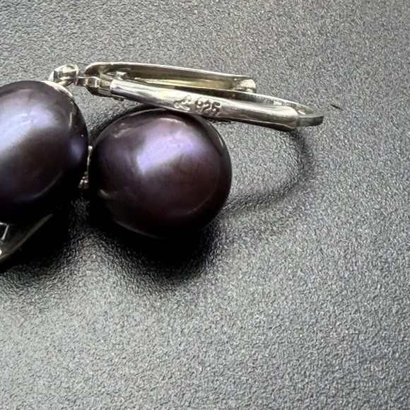 Sterling Silver South Sea Tahitian Peacock Pearl Dangle Drop Pierced Earrings - Picture 3 of 6